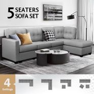 Sectional Sofa Lounge Couch Set 5 Seater Corner Sofa Linen Fabric Chair Chaise Grey