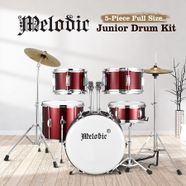 Melodic 5 Piece Drum Kit for Children Kids w/ Kick Pedal Cymbals Stool Drumsticks Red 
