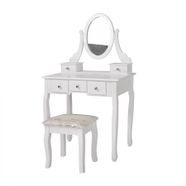 Levede Dressing Table and Stool Set with 1 Mirror and 5 Drawers in White Colour