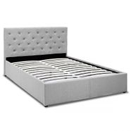 Queen Fabric Gas Lift Bed Frame with Headboard - Grey