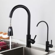 Multifunctional 304 Stainless Steel Black Kitchen Pull-Out Faucet Hot and Cold Paint Retractable Kitchen Sink Faucet Household Sink Rotary Faucet
