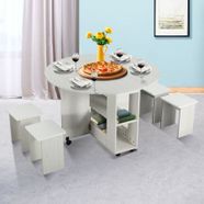 Foldable Wheeled Table and 4 Chairs Wooden Dining Table Set for Home Kids Room