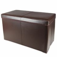 Double Sized Leather Look Storage Ottoman - Brown