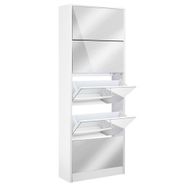 Mirrored Shoe Cabinet Storage 5 Drawers Shelf - White