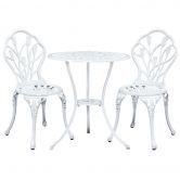 Gardeon 3PC Outdoor Setting Bistro Set Chairs Table Cast Aluminum Patio Furniture Tulip White