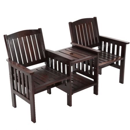 Gardeon Garden Bench Chair Table Loveseat Wooden Outdoor Furniture Patio Park Charcoal Brown