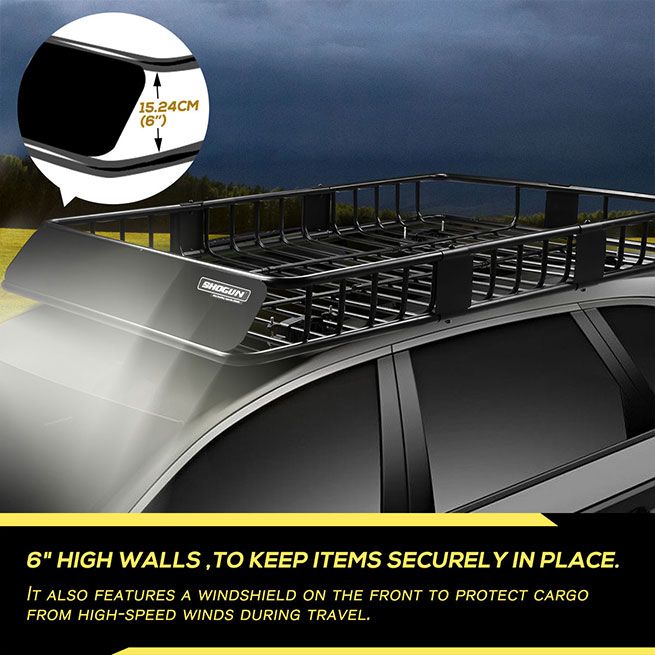 Powdercoated Steel Extralong Car Roof Rack Basket with 6inch Walls Black Crazy Sales