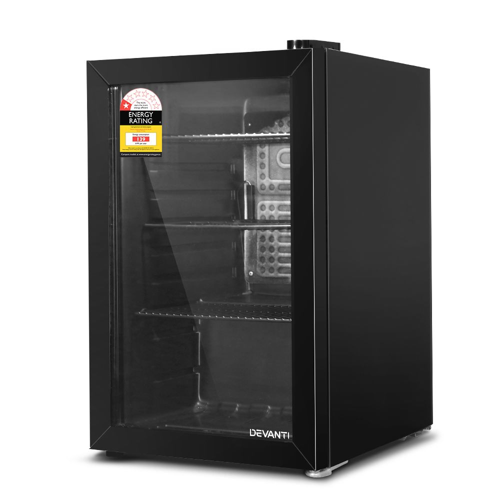 Devanti 70L Bar Fridge Glass Door w/Light Black