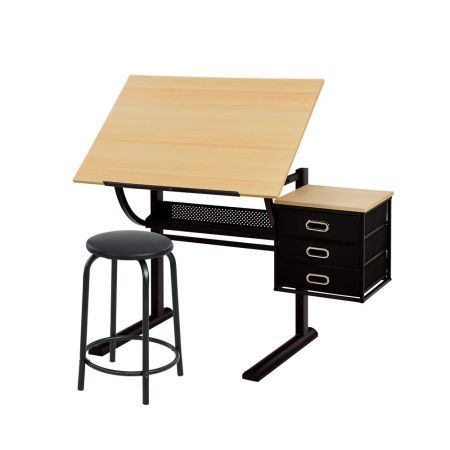 Artiss Drawing Desk With Stool Tilt Drafting Table Set Drawer Art Craft ...