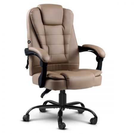 Artiss Massage Office Chair Pu Leather, Espresso Leather Reclining Chair
