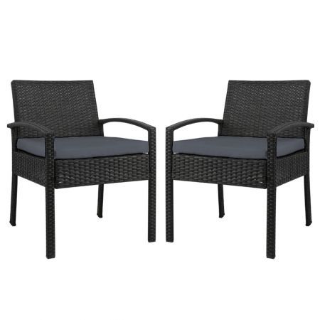 Gardeon 2PC Outdoor Dining Chairs Patio Furniture Rattan Lounge Chair Cushion Felix