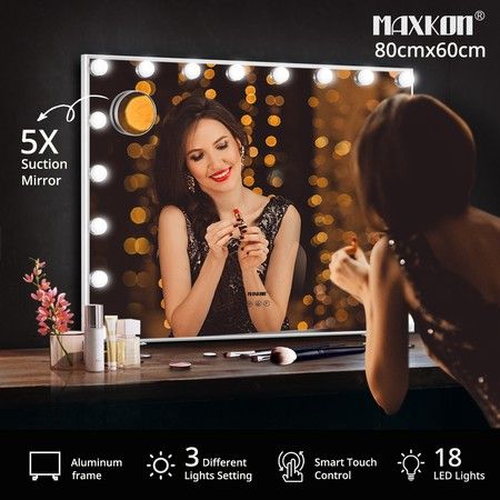 LED Makeup Mirror 18 Bulbs Aluminum Hollywood Style Makeup Mirror Adjustable Brightness Maxkon