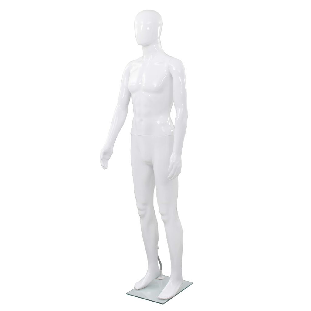 Full Body Male Mannequin with Glass Base Glossy White 185 cm