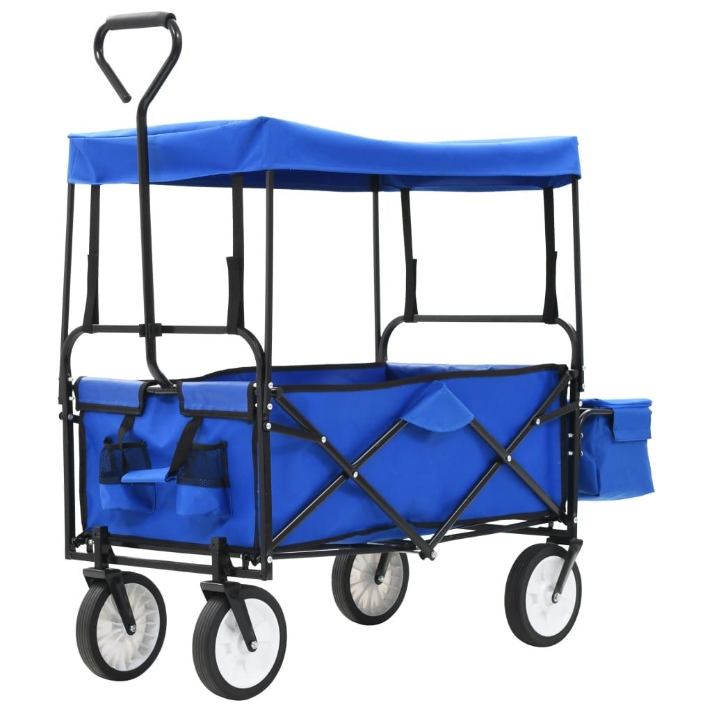 Folding Hand Trolley with Canopy Steel Blue