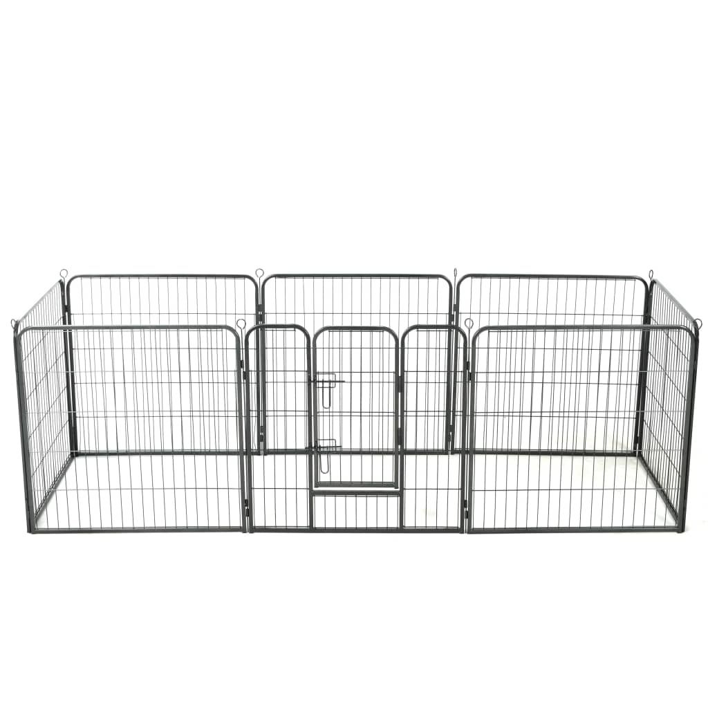 Dog Playpen 8 Panels Steel 80x80 cm Black