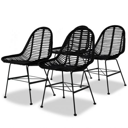 Dining Chairs 4 Pcs Natural Rattan Black Crazy Sales