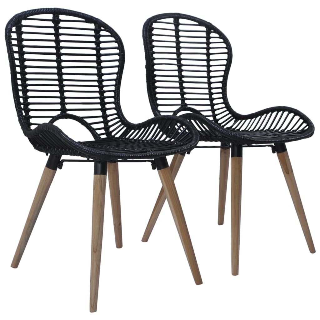 Dining Chairs 2 pcs Natural Rattan Black