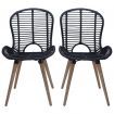 Dining Chairs 2 pcs Natural Rattan Black