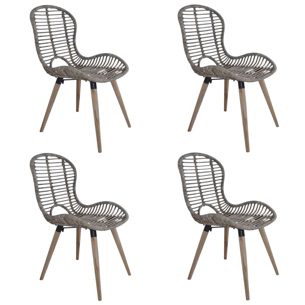 Dining Chairs 4 pcs Natural Rattan Brown