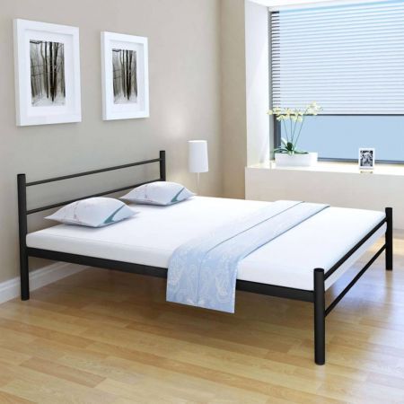 Bed Frame Black Metal Queen Size, Black Metal And Wood Queen Bed Frame
