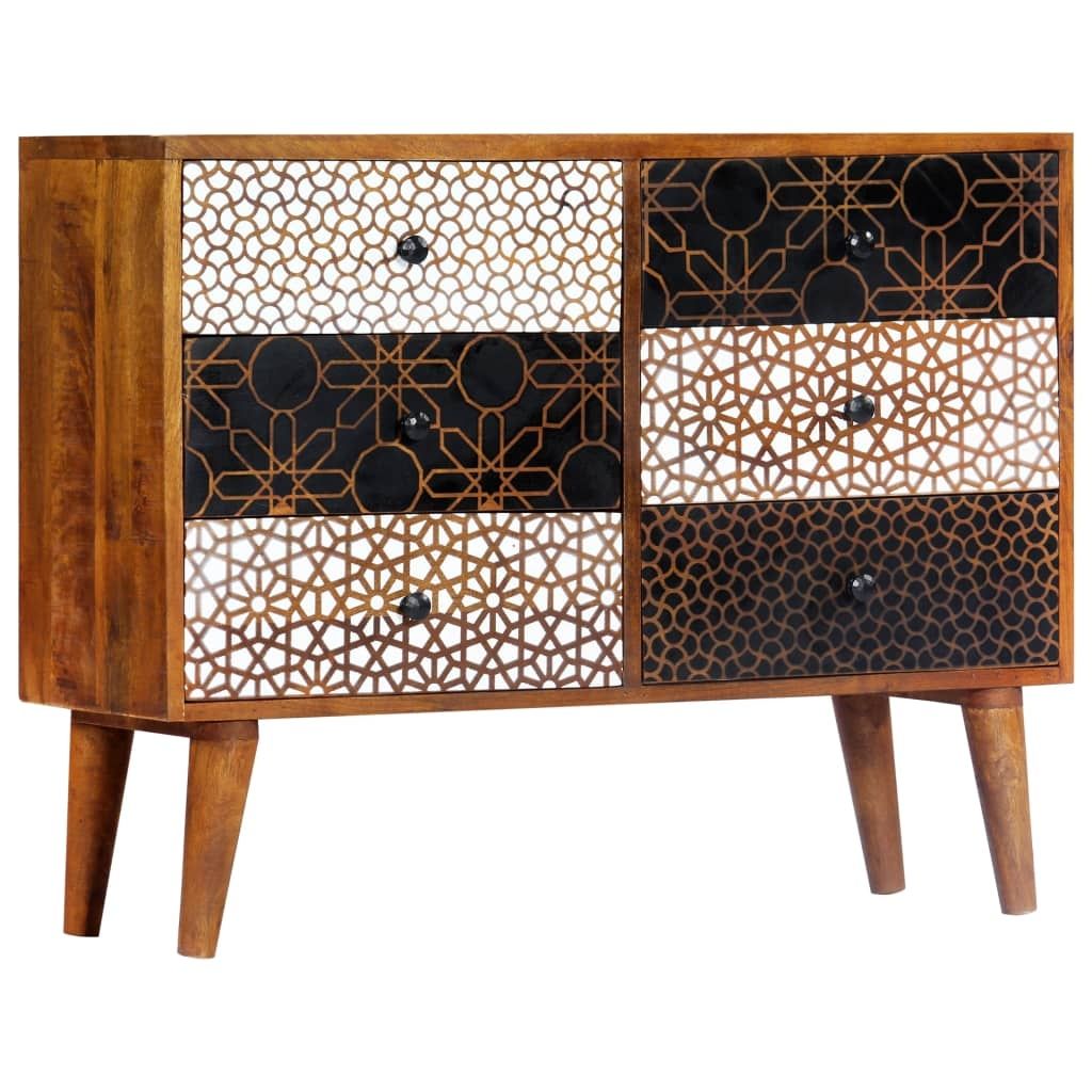 Sideboard with Printed Pattern 90x30x70 cm Solid Mango Wood