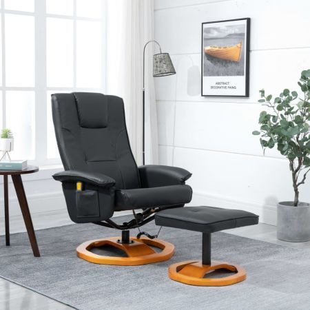 Massage Chair with Foot Stool Black Faux Leather