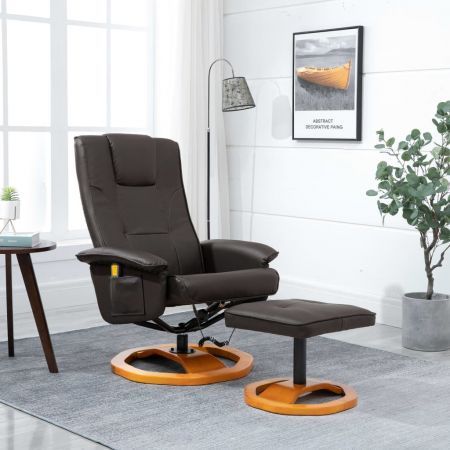 Massage Chair with Foot Stool Brown Faux Leather