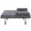 Sofa Bed with Two Pillows Grey Faux Leather