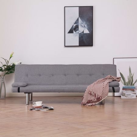 Sofa Bed Couch Polyester Light Grey with Two Pillows