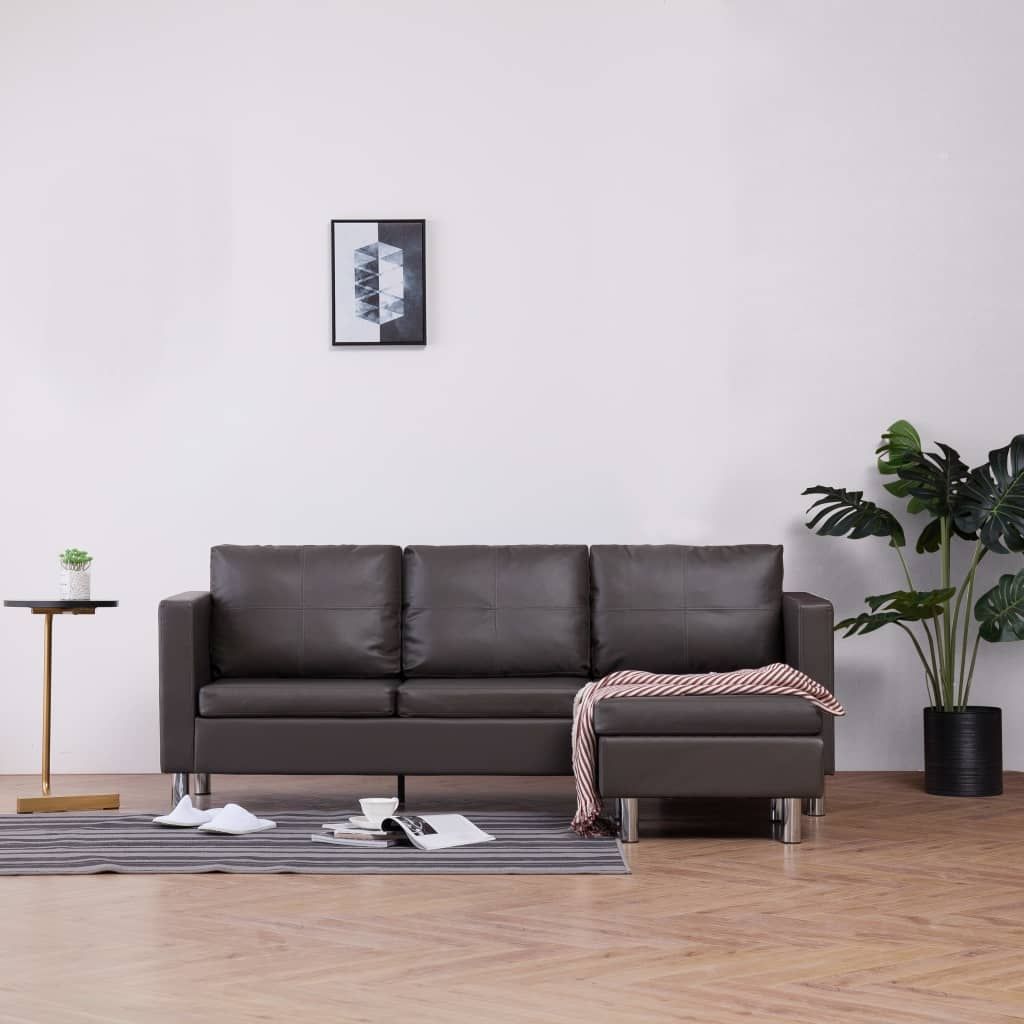 3-Seater Sofa with Cushions Grey Faux Leather
