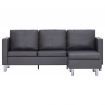 3-Seater Sofa with Cushions Grey Faux Leather