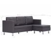 3-Seater Sofa with Cushions Grey Faux Leather