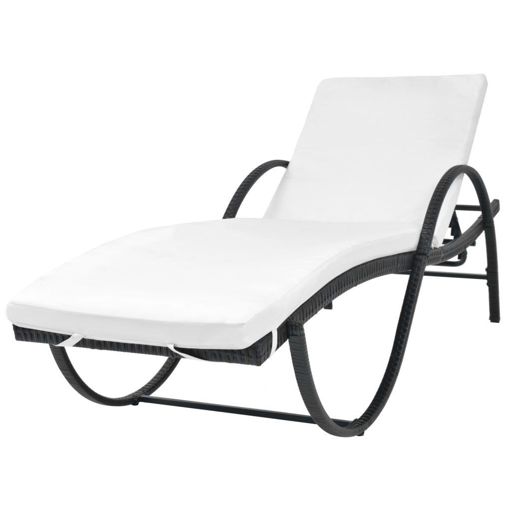 Sun Lounger with Cushion Poly Rattan Black