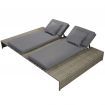 Double Sun Lounger with Cushion Poly Rattan Grey