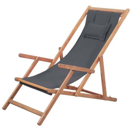 Folding Beach Chair Fabric And Wooden Frame Grey Crazy Sales