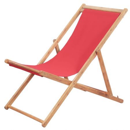 Folding Beach Chair Fabric And Wooden Frame Red Crazy Sales