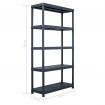 Storage Shelving 5-tier Plastic Shelf Rack 180 cm Height Black