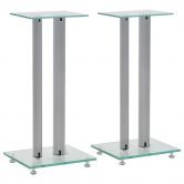 Speaker Stands 2 pcs Tempered Glass 2 Pillars Design Silver