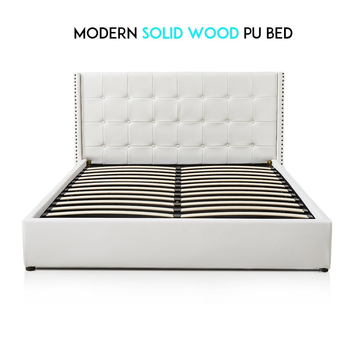 Leather Bed Frame Double with Storage White Crazy Sales