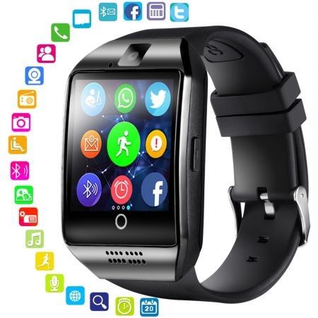 LEMFO Bluetooth Smart Watch Men Q18 With Touch Screen Big Battery Support TF Sim Card Camera for Android Phone Smartwatch-Black
