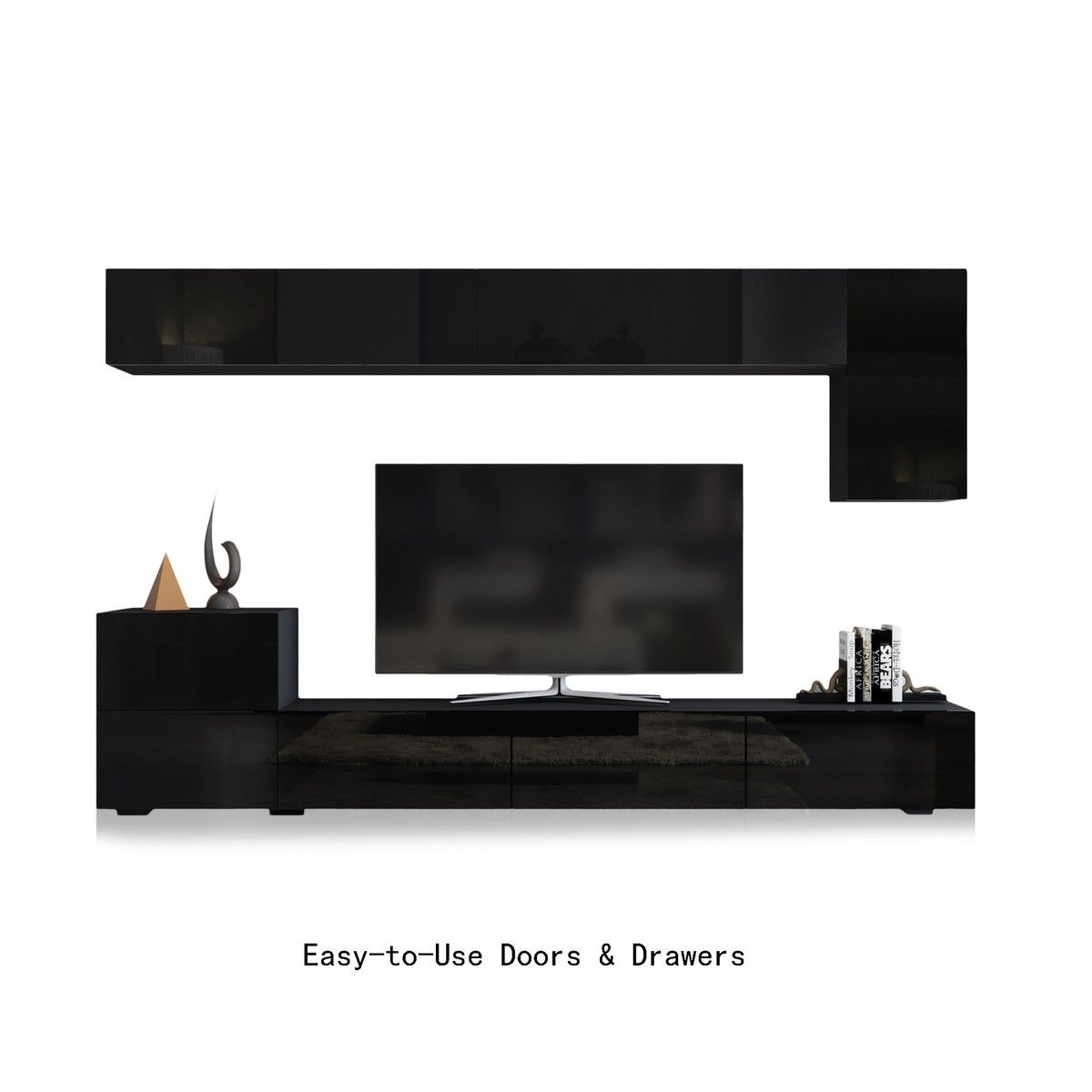 Wall Hanging TV Bench Set High Gloss Front Black Crazy Sales