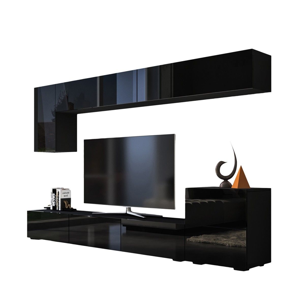 Wall Hanging TV Bench Set High Gloss Front Black Crazy Sales