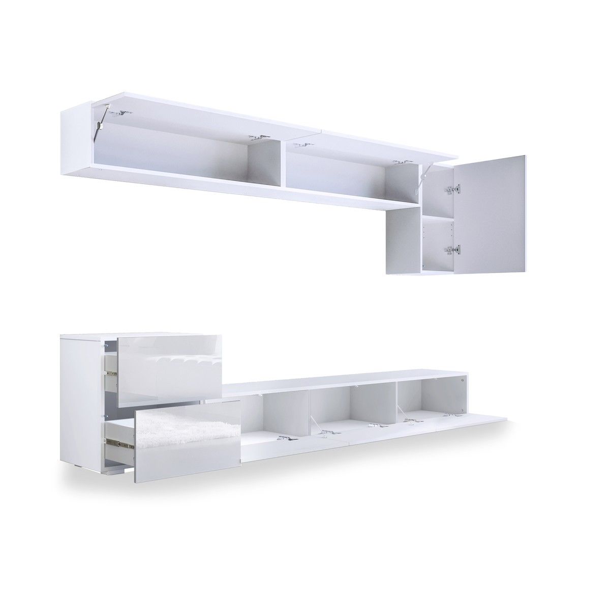 Wall Hanging TV Bench Set High Gloss Front White Crazy Sales