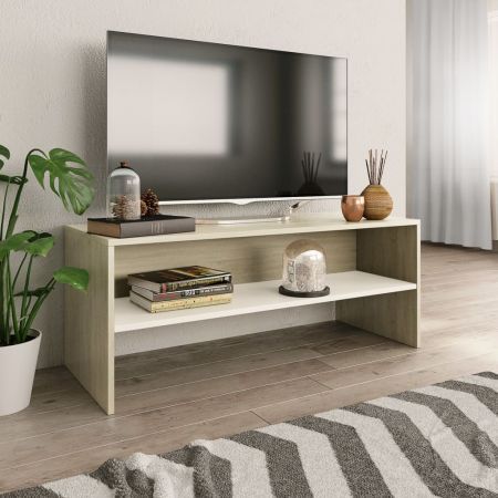 TV Cabinet White and Sonoma 100x40x40 cm Chipboard