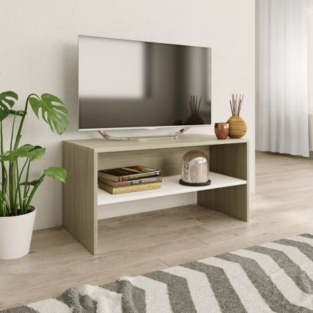 TV Cabinet White and Sonoma 80x40x40 cm Chipboard