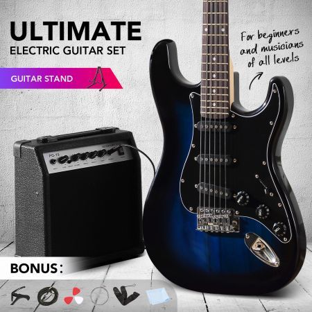 Melodic Full-Size 39 inch Electric Guitar with Bonus Amplifier Blue