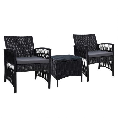 Gardeon Patio Furniture Outdoor Bistro Set Dining Chairs Setting 3 Piece Wicker