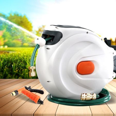 Greenfingers Retractable Hose Reel 30M Garden Water Brass Spray Gun
