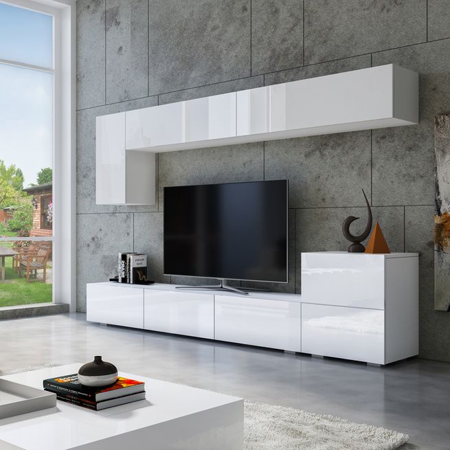 Wall Hanging Tv Cabinet Bench Set High, White Gloss Wall Mounted Tv Cabinet
