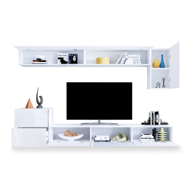 Wall Hanging TV Bench Set High Gloss Front White Crazy Sales
